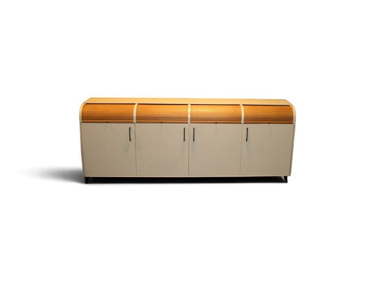 Vintage modernistisch vierdeurs dressoir met houten rolluikvakken