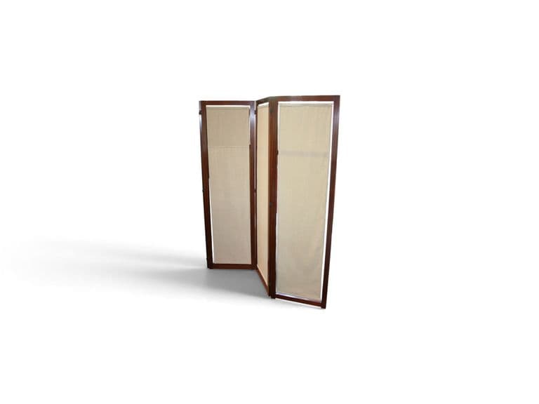 Vintage Mid-Century Modern 4-Panel Kamerscherm met Linnen Panelen