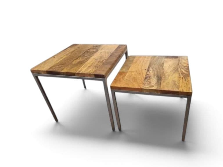 Salontafels (set) staal met recycle houten bladen